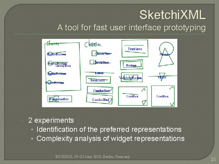 Sketchi. XML A tool for fast user interface prototyping 2 experiments • Identification of Sketchi. XML A tool for fast user interface prototyping 2 experiments • Identification of