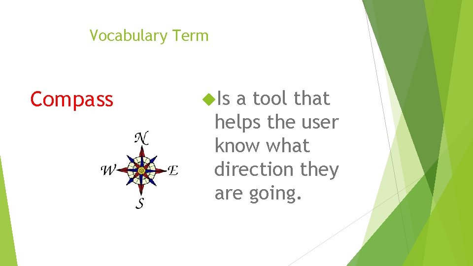 Vocabulary Term Compass Is a tool that helps the user know what direction they