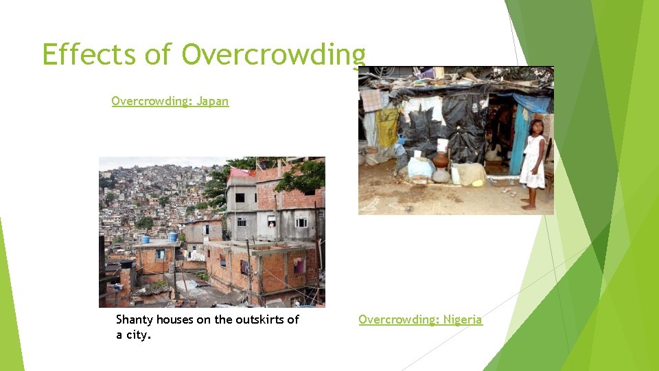 Effects of Overcrowding: Japan Shanty houses on the outskirts of a city. Overcrowding: Nigeria