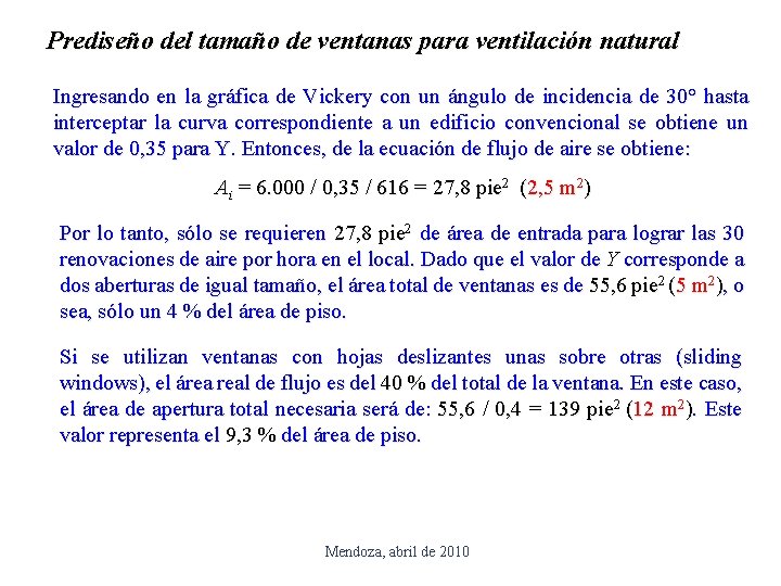 Prediseño del tamaño de ventanas para ventilación natural Ingresando en la gráfica de Vickery
