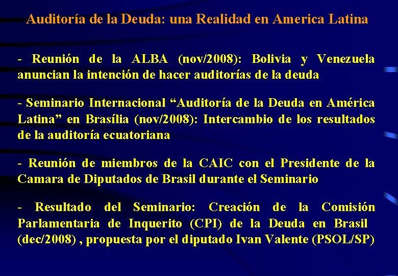 Auditoría de la Deuda: una Realidad en America Latina - Reunión de la ALBA