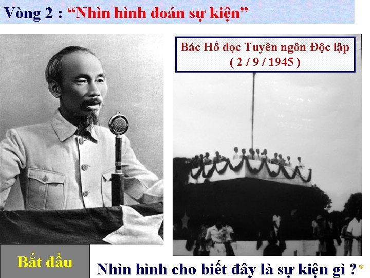 Vòng 2 : “Nhìn hình đoán sự kiện” Bác Hồ đọc Tuyên ngôn Độc