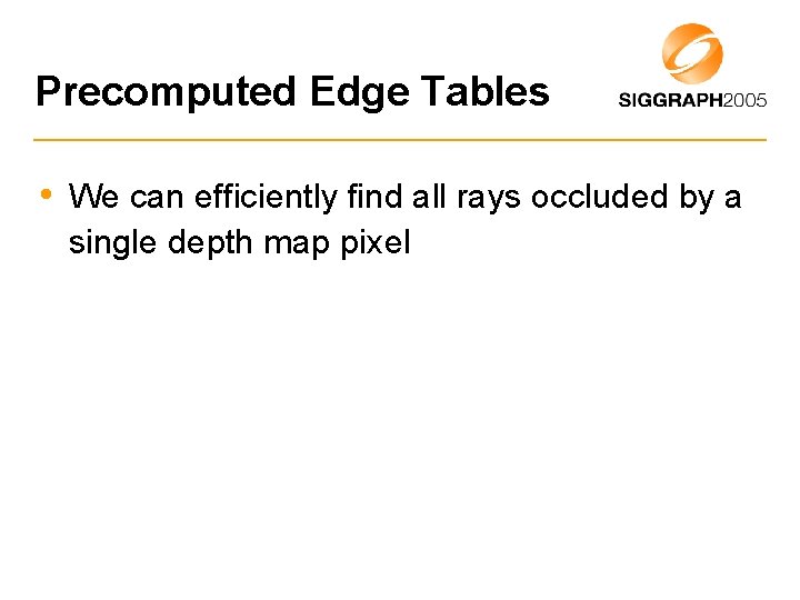 Precomputed Edge Tables • We can efficiently find all rays occluded by a single