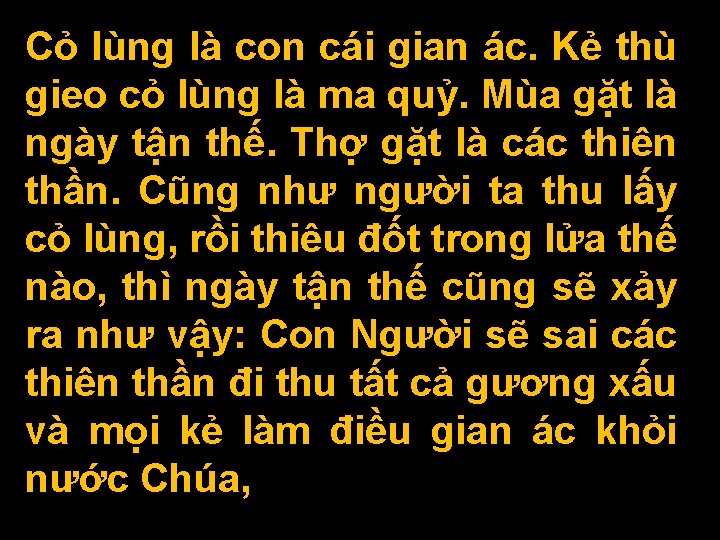 Cỏ lùng là con cái gian ác. Kẻ thù gieo cỏ lùng là ma