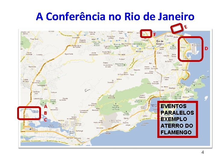 A Conferência no Rio de Janeiro E F D A B C EVENTOS PARALELOS