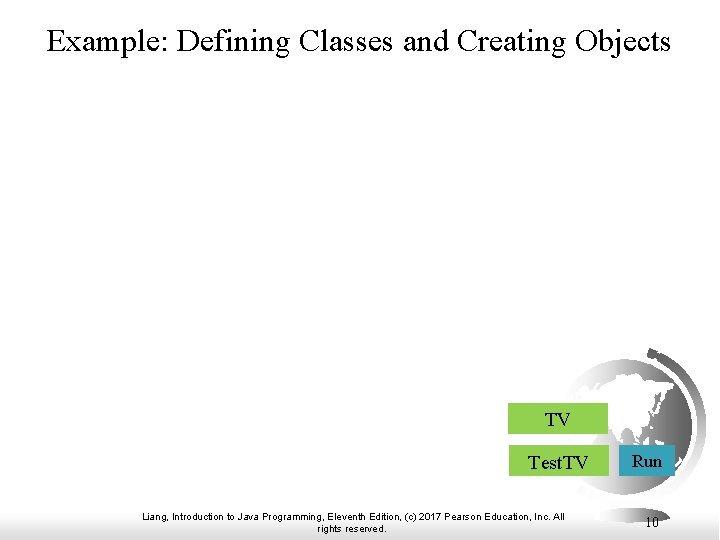 Example: Defining Classes and Creating Objects TV Test. TV Liang, Introduction to Java Programming,