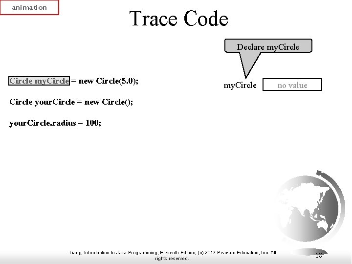 animation Trace Code Declare my. Circle = new Circle(5. 0); my. Circle no value