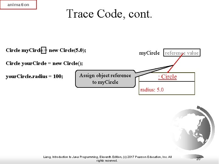 animation Trace Code, cont. Circle my. Circle = new Circle(5. 0); my. Circle reference