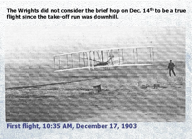 The Wrights did not consider the brief hop on Dec. 14 th to be