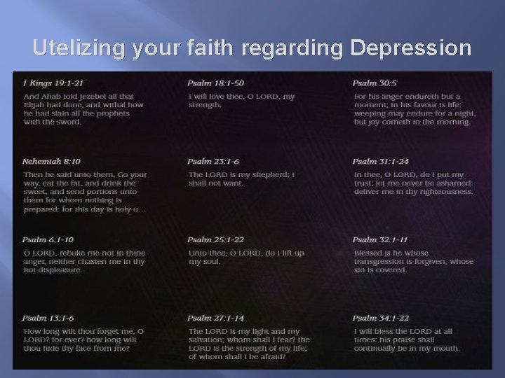 Utelizing your faith regarding Depression 
