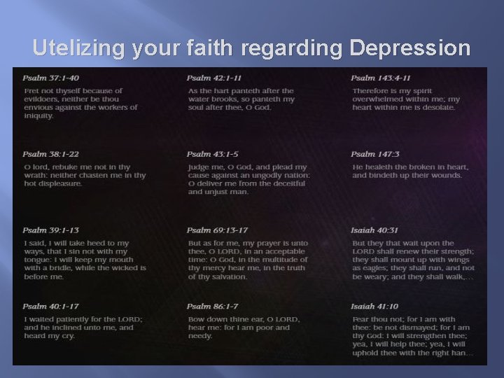 Utelizing your faith regarding Depression 