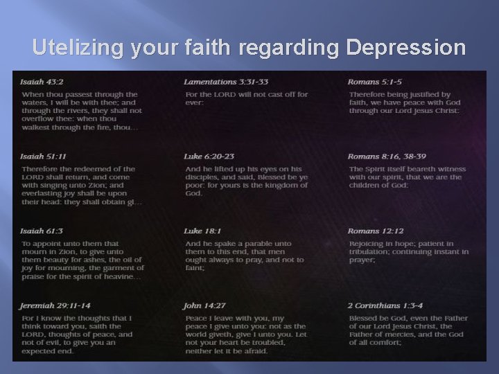 Utelizing your faith regarding Depression 