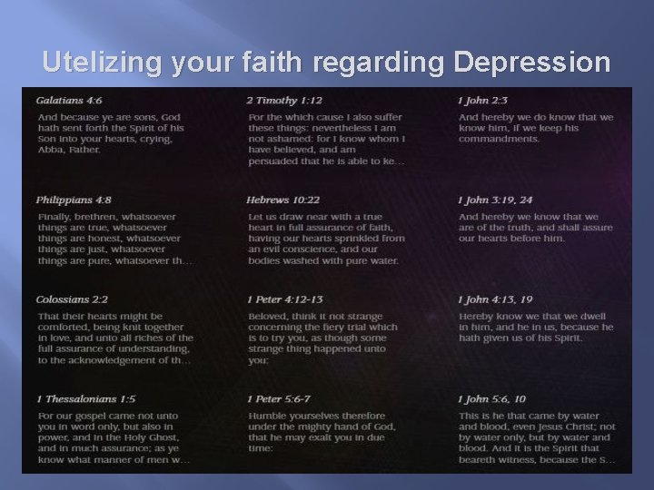 Utelizing your faith regarding Depression 