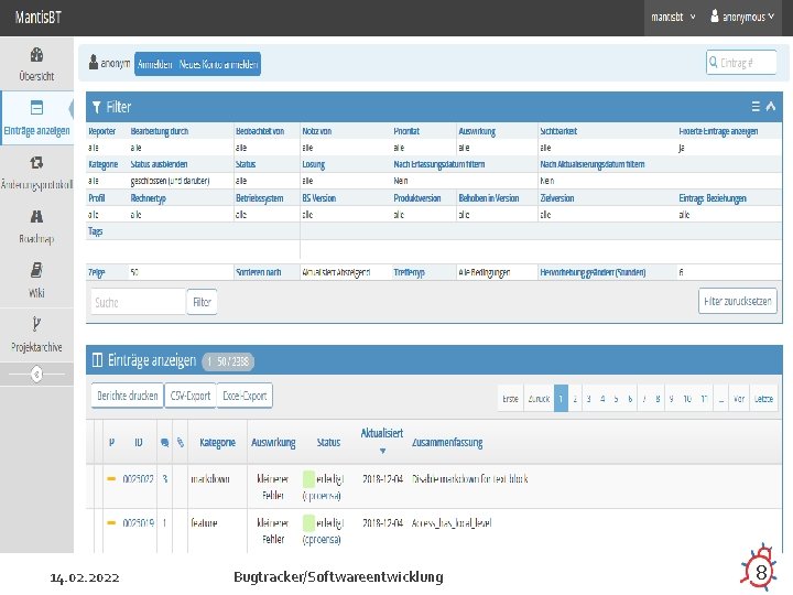14. 02. 2022 Bugtracker/Softwareentwicklung 8 