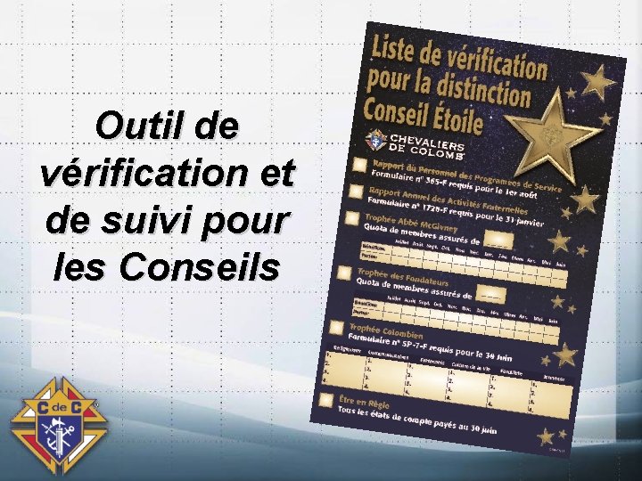 Outil de vérification et de suivi pour les Conseils 