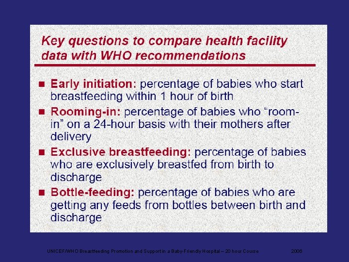 UNICEF/WHO Breastfeeding Promotion and Support in a Baby-Friendly Hospital – 20 hour Course 2006