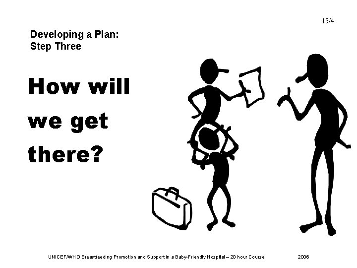 15/4 Developing a Plan: Step Three How will we get there? UNICEF/WHO Breastfeeding Promotion