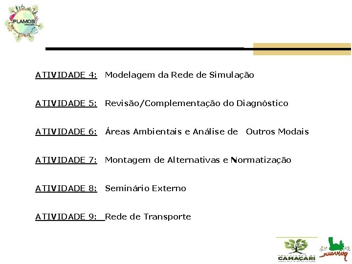 ATIVIDADE 4: Modelagem da Rede de Simulação ATIVIDADE 5: Revisão/Complementação do Diagnóstico ATIVIDADE 6: