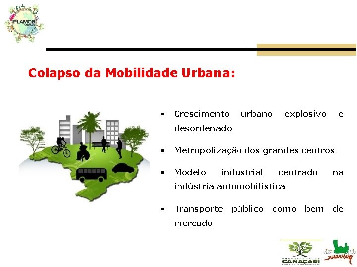Colapso da Mobilidade Urbana: § Crescimento urbano explosivo e desordenado § Metropolização dos grandes