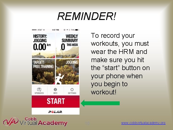 REMINDER! To record your workouts, you must wear the HRM and make sure you