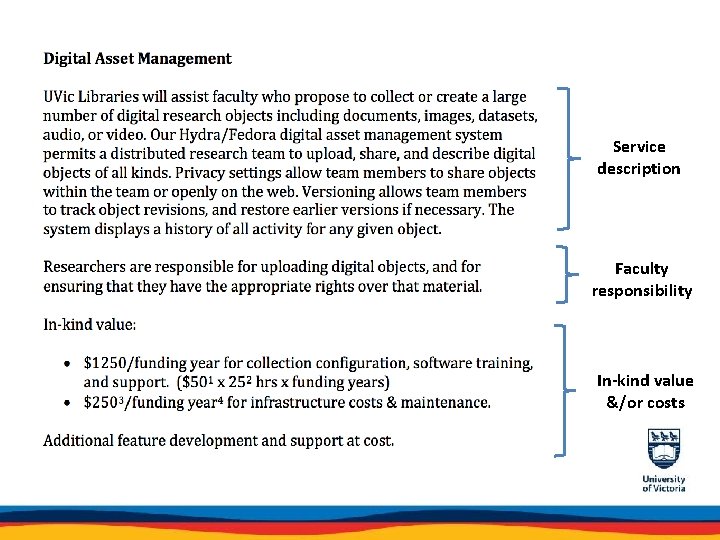 Service description Faculty responsibility In-kind value &/or costs 