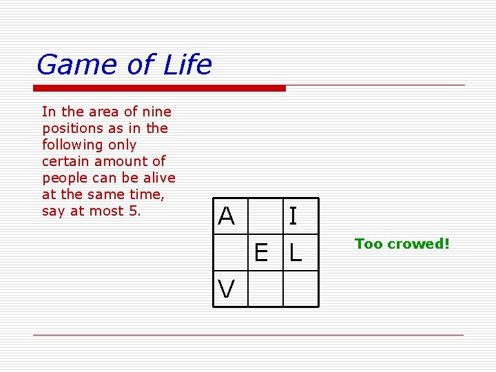 Game of Life In the area of nine positions as in the following only
