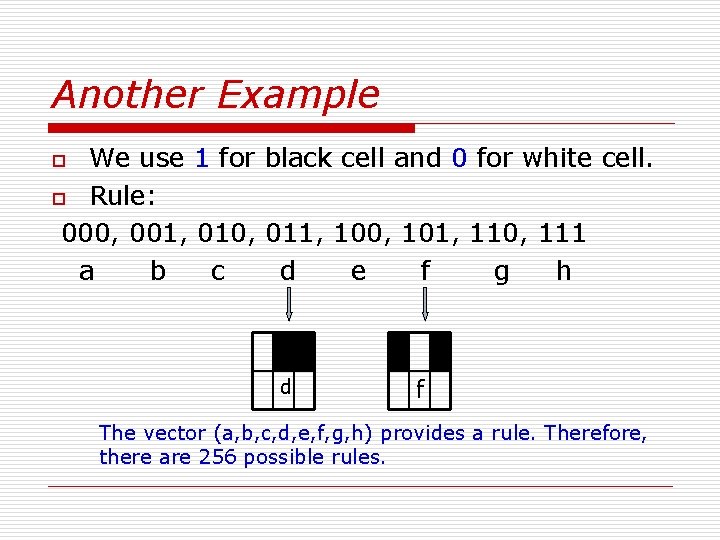 Another Example We use 1 for black cell and 0 for white cell. o