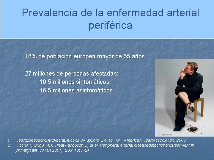 Prevalencia de la enfermedad arterial PREVALENCIA DE LA ENFERMEDAD periférica ARTERIAL PERIFERICA 1. 2.