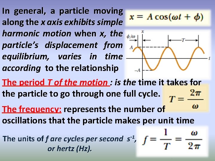 In general, a particle moving along the x axis exhibits simple harmonic motion when In general, a particle moving along the x axis exhibits simple harmonic motion when