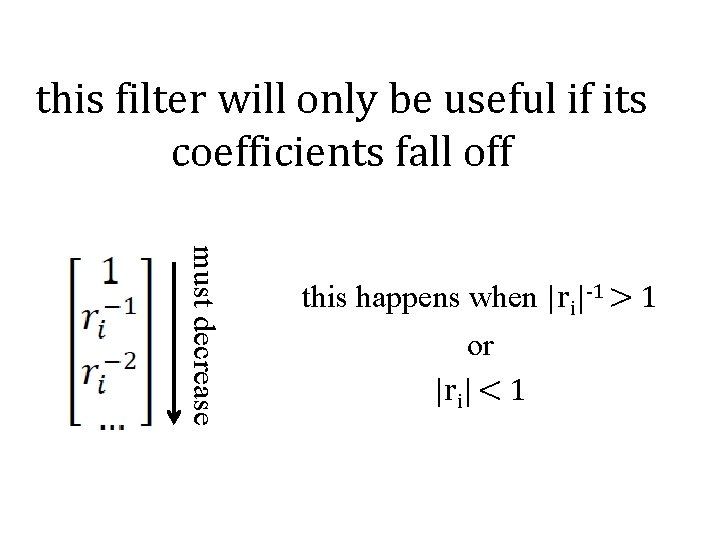 this filter will only be useful if its coefficients fall off must decrease this