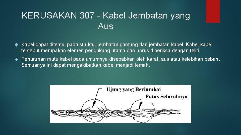 KERUSAKAN 307 - Kabel Jembatan yang Aus Kabel dapat ditemui pada struktur jembatan gantung