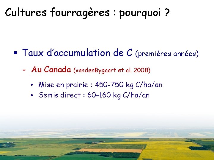 Cultures fourragères : pourquoi ? § Taux d’accumulation de C (premières années) - Au