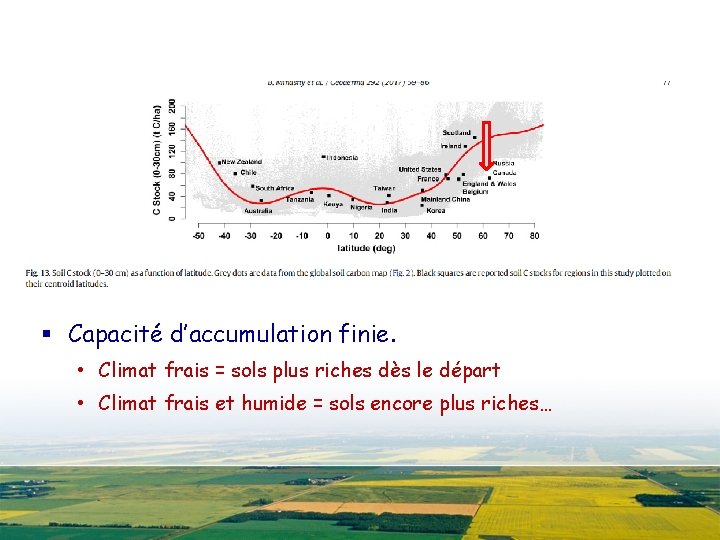 § Capacité d’accumulation finie. • Climat frais = sols plus riches dès le départ