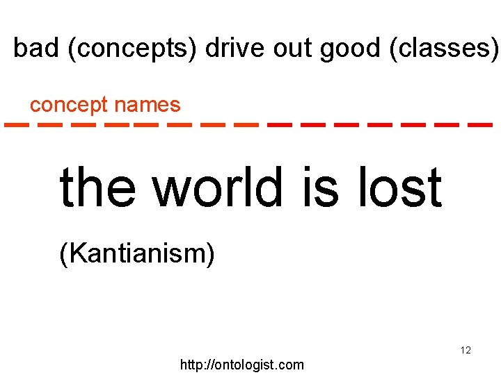 bad (concepts) drive out good (classes) concept names the world is lost (Kantianism) 12