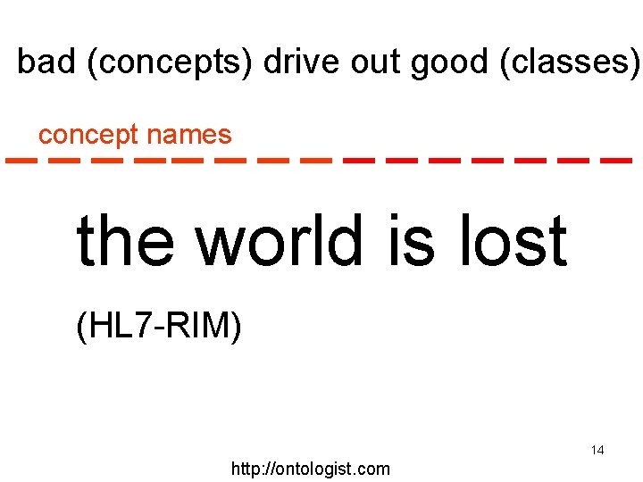 bad (concepts) drive out good (classes) concept names the world is lost (HL 7