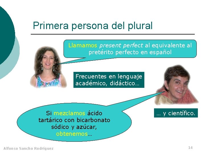 Primera persona del plural Llamamos present perfect al equivalente al pretérito perfecto en español
