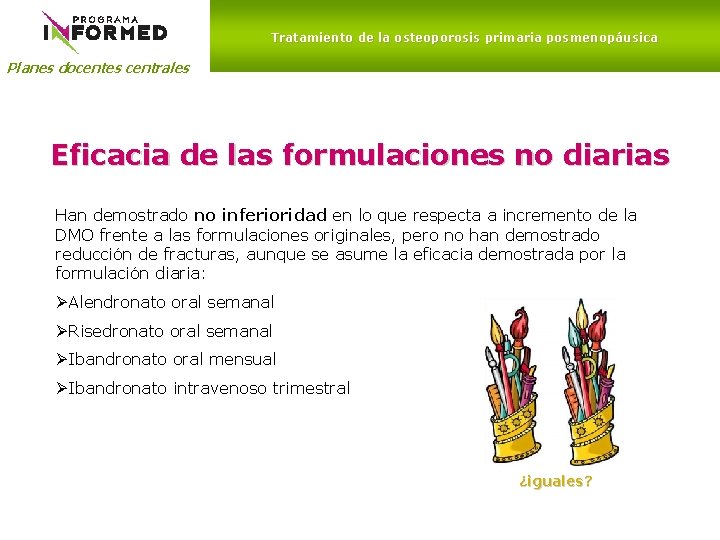 Tratamiento de la osteoporosis primaria posmenopáusica Planes docentes centrales Eficacia de las formulaciones no