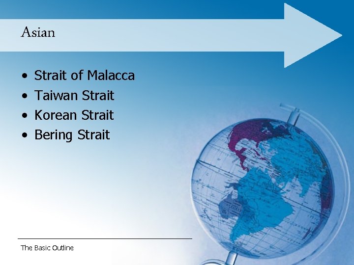 Asian • • Strait of Malacca Taiwan Strait Korean Strait Bering Strait The Basic