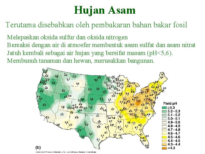 Hujan Asam Terutama disebabkan oleh pembakaran bahan bakar fosil Melepaskan oksida sulfur dan oksida