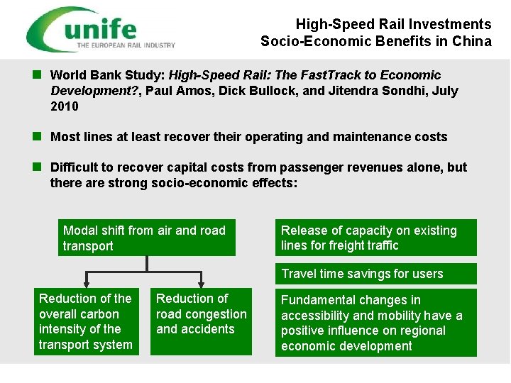 High-Speed Rail Investments Socio-Economic Benefits in China n World Bank Study: High-Speed Rail: The