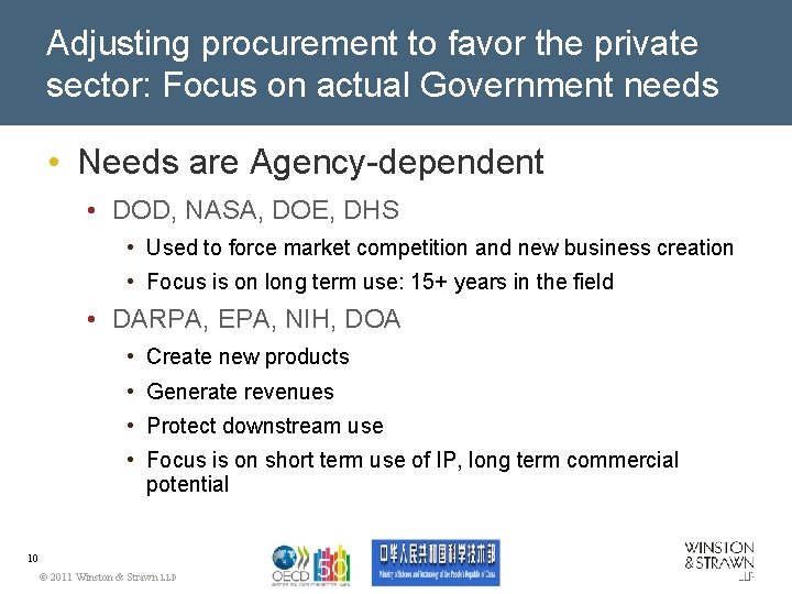 Adjusting procurement to favor the private sector: Focus on actual Government needs • Needs