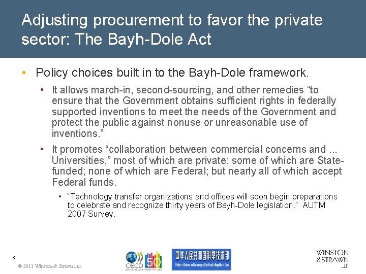 Adjusting procurement to favor the private sector: The Bayh-Dole Act • Policy choices built