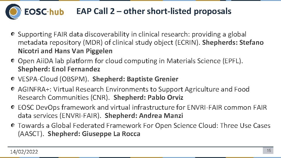 EAP Call 2 – other short-listed proposals Supporting FAIR data discoverability in clinical research: