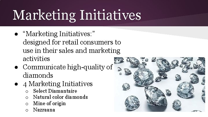 Marketing Initiatives ● “Marketing Initiatives: ” designed for retail consumers to use in their