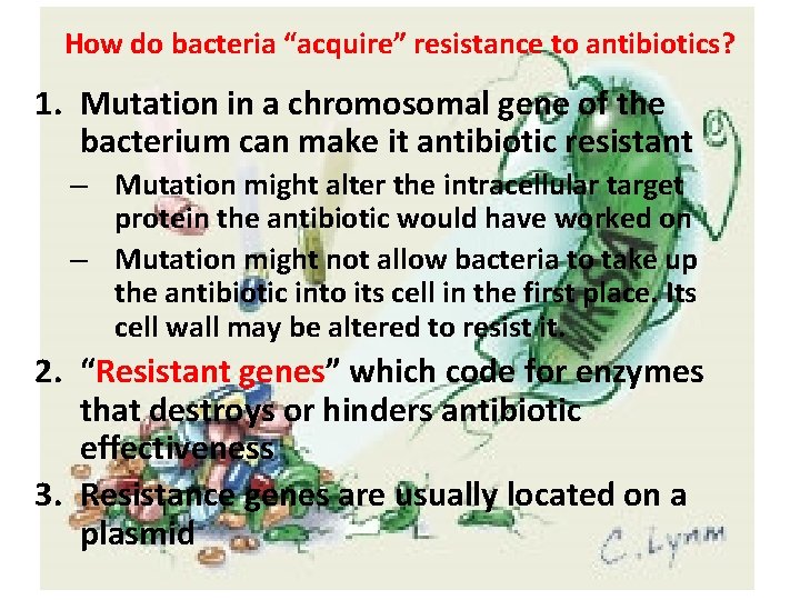 How do bacteria “acquire” resistance to antibiotics? 1. Mutation in a chromosomal gene of