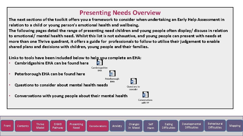 Presenting Needs Overview The next sections of the toolkit offers you a framework to