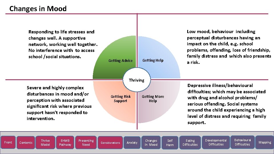 Changes in Mood Responding to life stresses and changes well. A supportive network, working