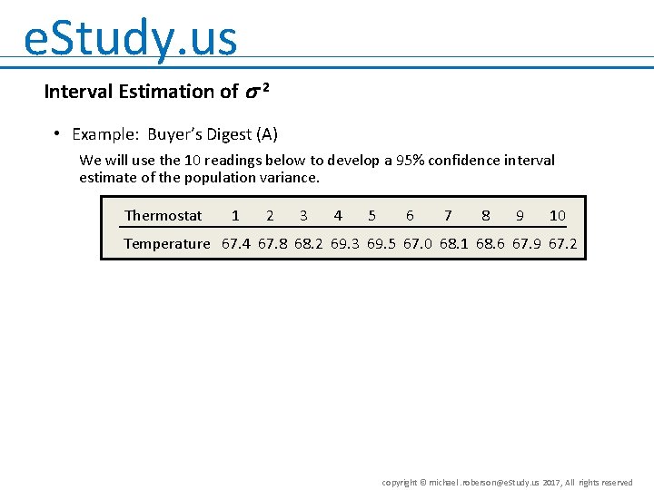 e. Study. us Interval Estimation of 2 • Example: Buyer’s Digest (A) We will