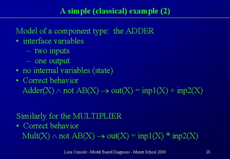 A simple (classical) example (2) Model of a component type: the ADDER • interface