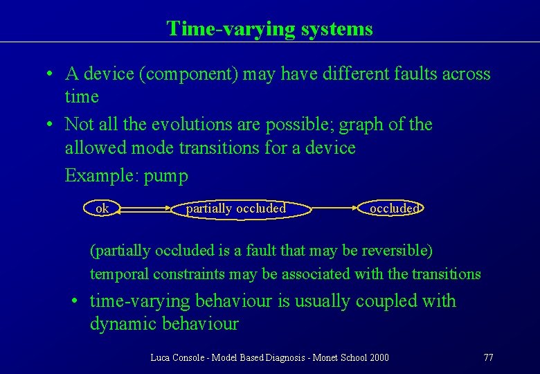 Time-varying systems • A device (component) may have different faults across time • Not